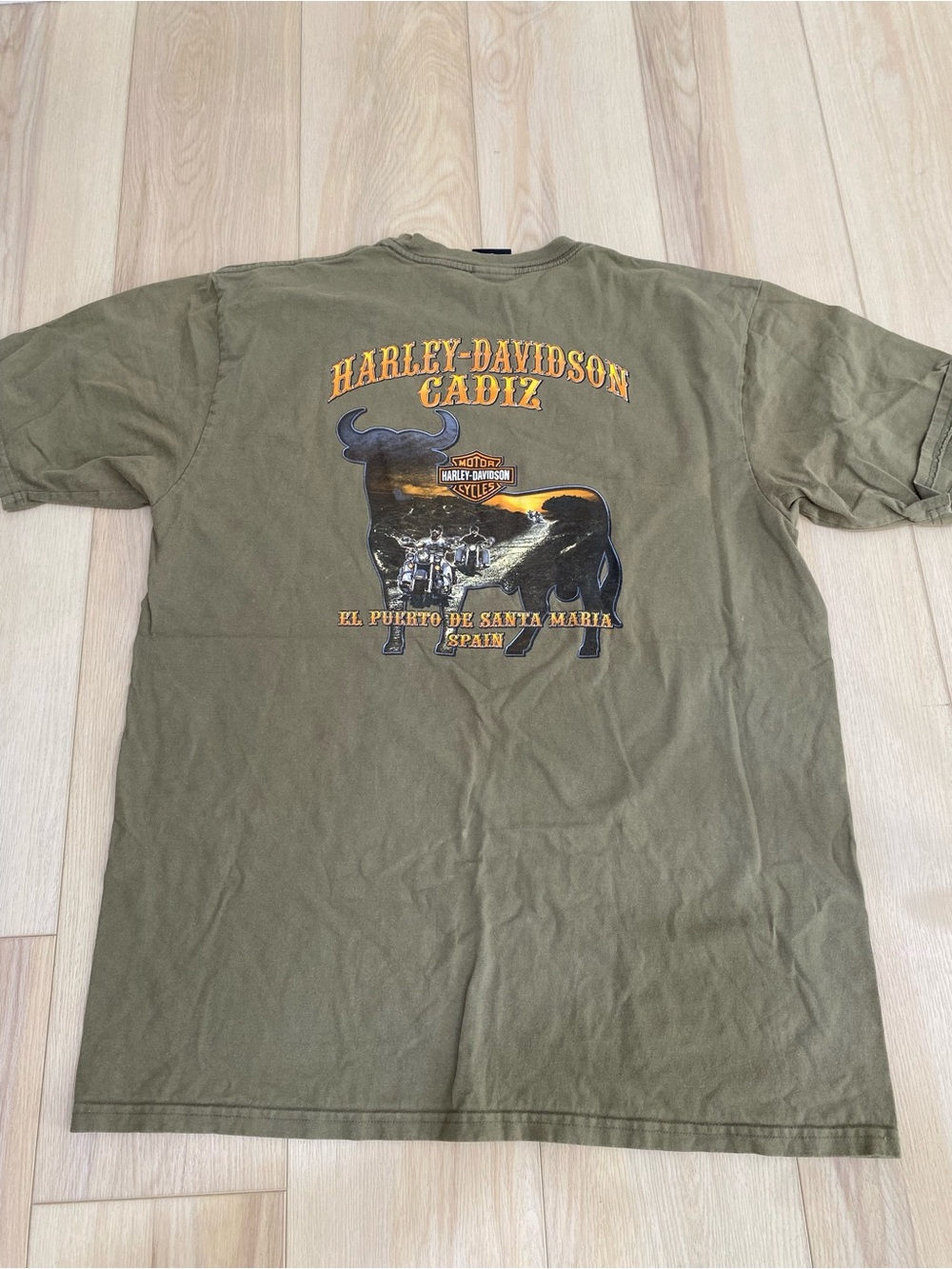 Harley Davidson T-Shirt XL Green Cadiz El Puerto De Santa Maria Spain Bull